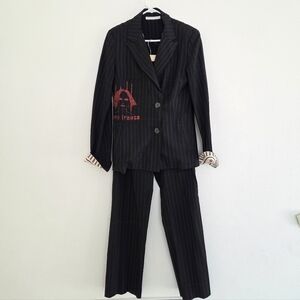 Martine Douvier Paris Grunge Pinstripe Womens Blazer and Pants Set Medium
